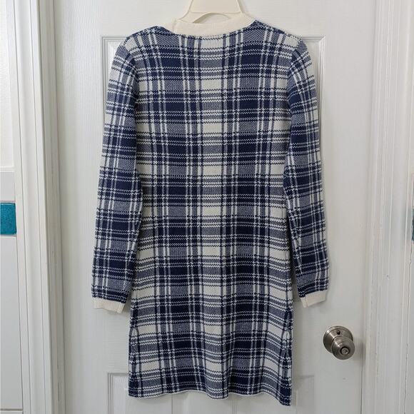 Fashion Nova Make It Work Sweater Mini Dress Blue Plaid Gold Button Trim Size L - Picture 4 of 4